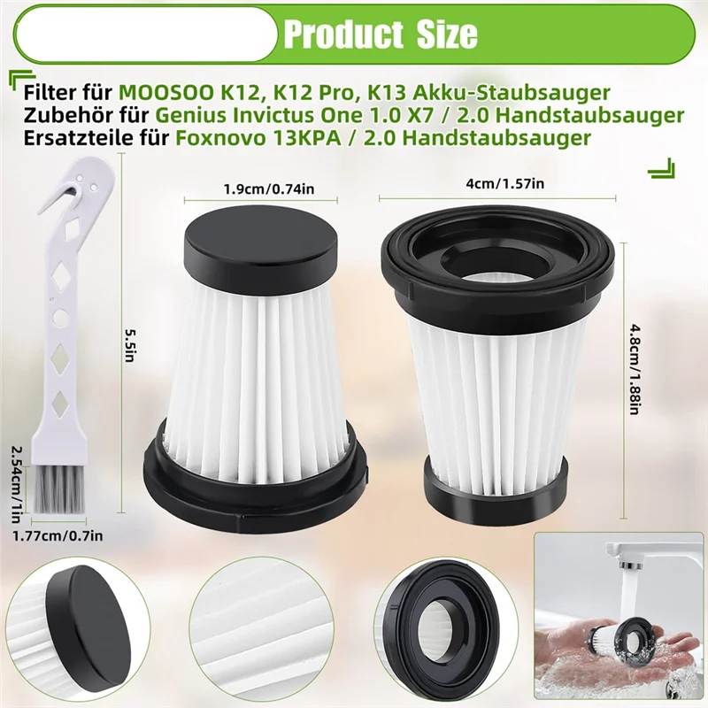 Filtro de EQAZ-HEPA para MOOSOO K12 K12Pro K13 para Genius Invictus One 1,0 X7 2,0 aspiradora de mano reemplazo inalámbrico