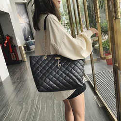 Tote Bags for Women PU Leather Diamond Lattice Handbag Personality Large Capacity Underarm Shoulder Bag Designer Bag