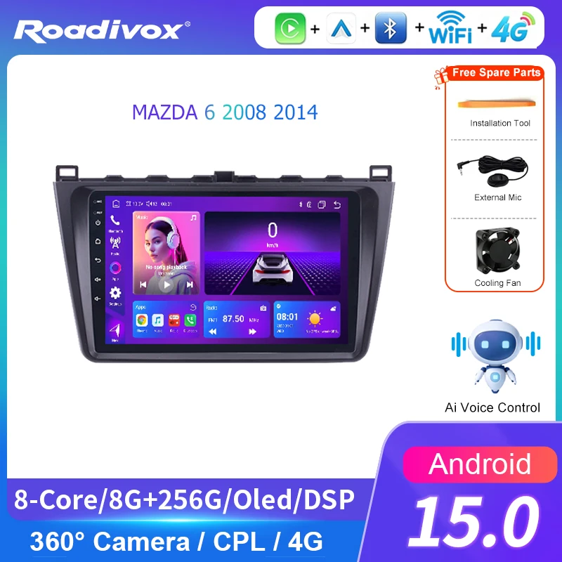 AI VOICE Android Car Radio Multimedia player for MAZDA 6 2008 2014 GPS Navigation Stereo Screen Video Tape Recorder Carplay