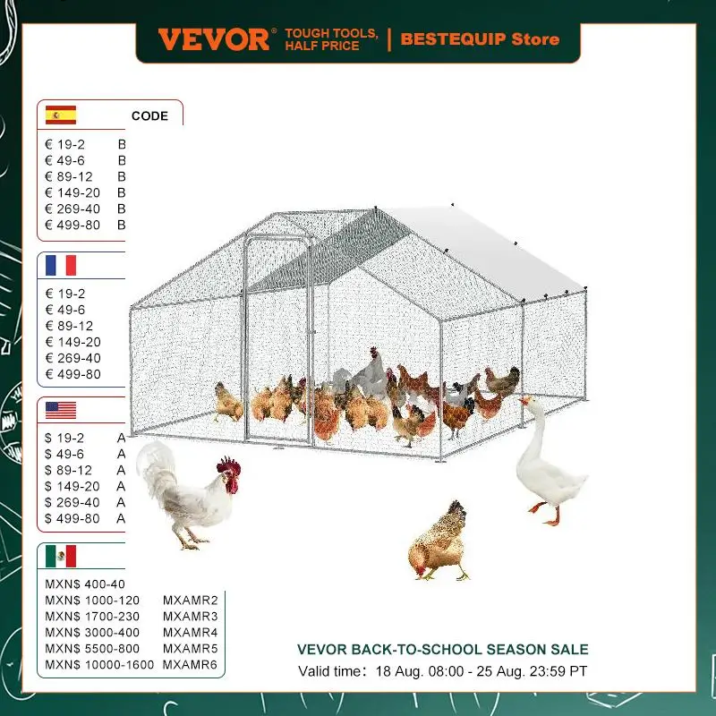 VEVOR Large Metal Chicken Coop Walk-in Chicken Runs Spire Roof Hen House  for Outdoor Backyard Farm Duck Rabbit Cage Poultry Pen