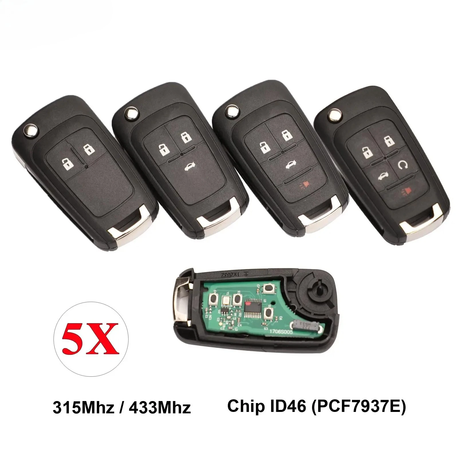 5pcs/lot 315/433MHz ID46 Chip Remote Control Flip Key for Chevrolet Cruze Aveo Orlando 2010-2015 2/3/4/5 Button Fob