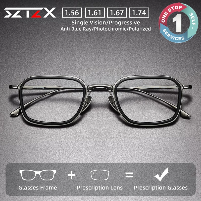 

SZTZX Small Rectangle Business Pure Titanium Prescription Glasses Anti Blue Light Myopia Glasses Progressive Reading Eyewear