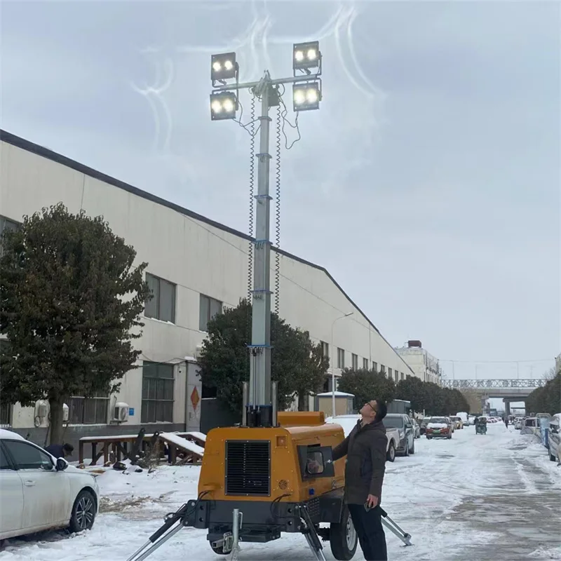 9m Hydraulic Lifting 400W 300m Lighting Lighthouse Trailer Type Mobile Omni-directional Lighting Tower Engine 1 Year Factory