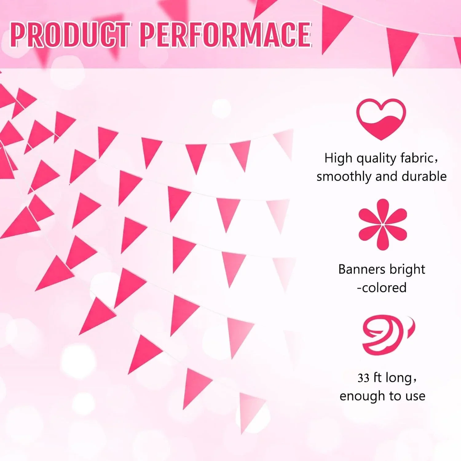 Rose Pink Pennant Banners Flags String DIY Bunting Flags,Party Decorations for Grand Opening,Kids Birthday,Events Celebration