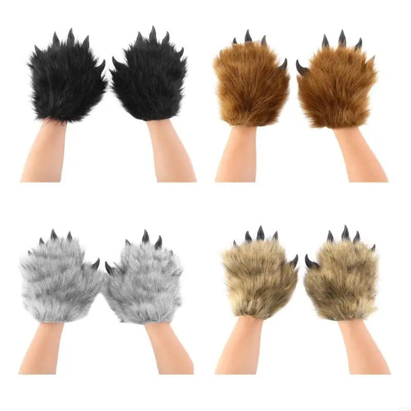 

2025 Новые плюшевые перчатки в стиле лап животных на Хэллоуин, зимние перчатки без пальцев, отлично подходят для косплея и в
