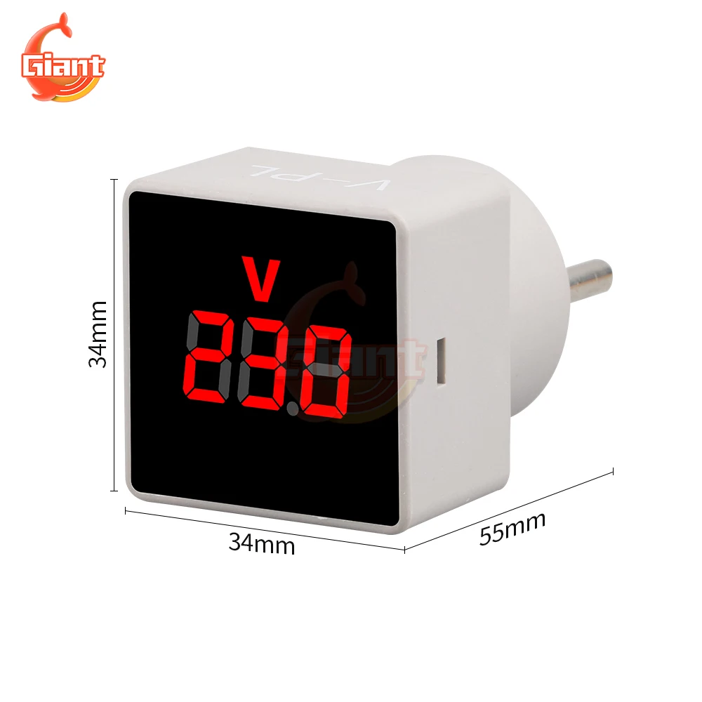 AC50-380V V-PL Square Voltmeter Mini Digital Voltmeter European Plug Socket Voltage Tester Electric Voltage Meter Panel Monitor