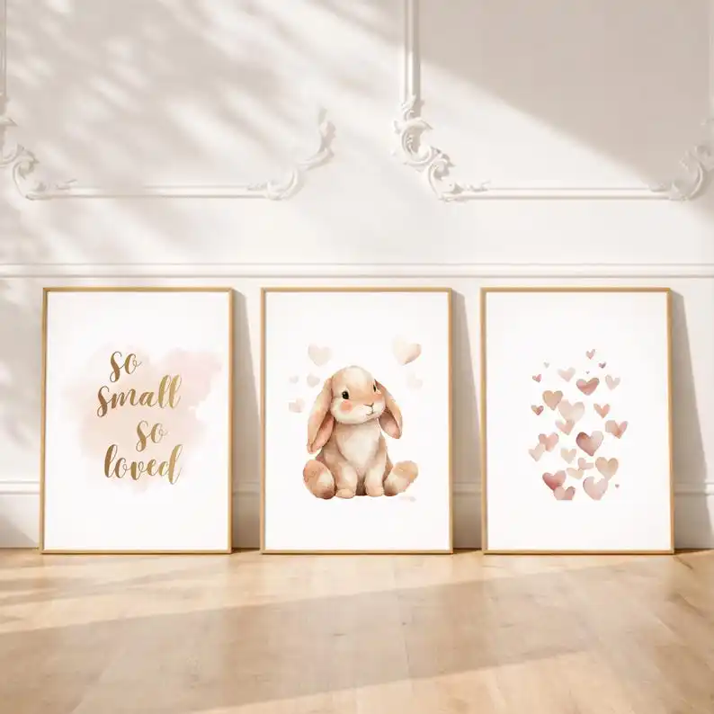 3pcs/set Easter Bunny Animal Nursery Canvas Printing Rabbit Quotation Love Wall Art Poster for Modern Valentine's Day Home Decor
