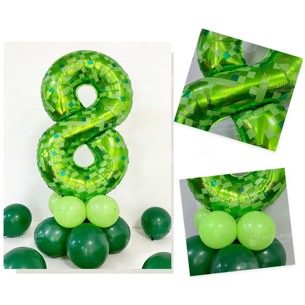 40 Zoll Riesiges Grünes Pixel-Gitter Zahlenballon-Set 0-9 Grüne Latexballons für Geburtstags- und Jubiläumsfeiern – Detail 5