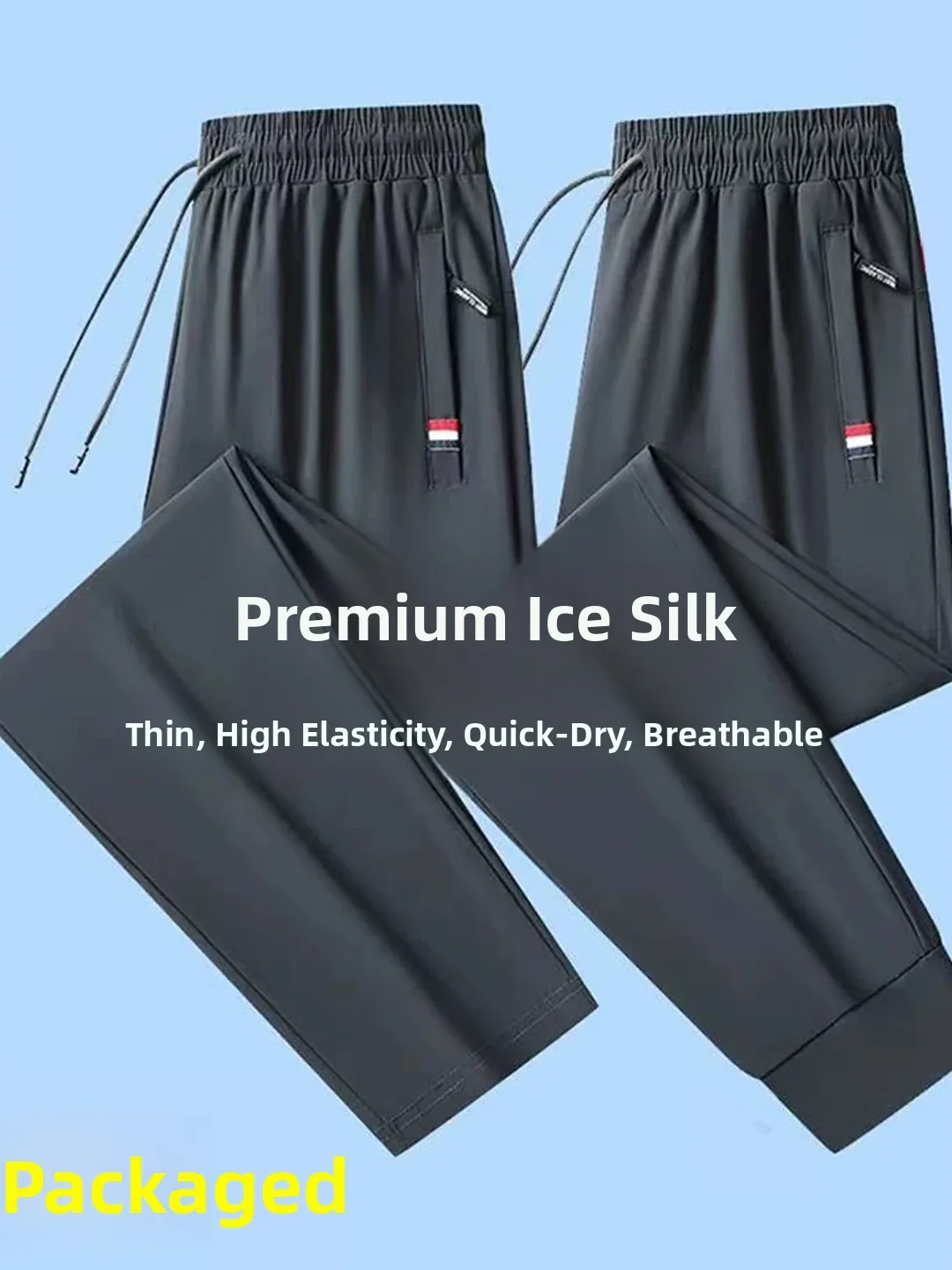

Ice Silk Men's Summer Thin Quick Dry Breathable Sports Pants Elastic Large Size Straight Leg Cuffed Casual Long Pants