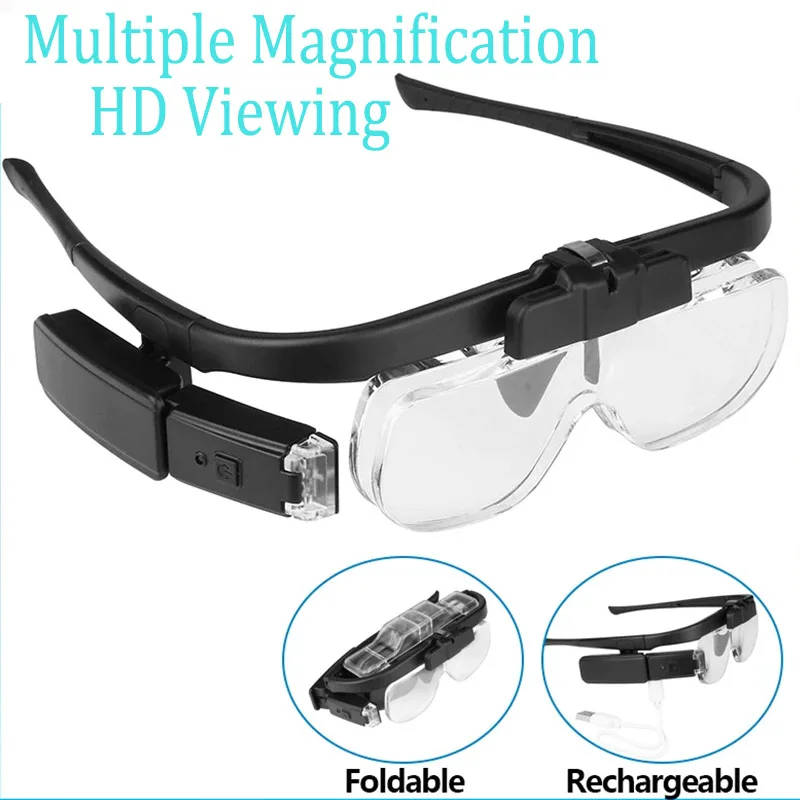 

Head-mounted Magnifying Glasses 1.5X 2.0X 2.5X USB Rechargeable With LED Light Magnifier For Reading Jewelers Watchmaker Repair