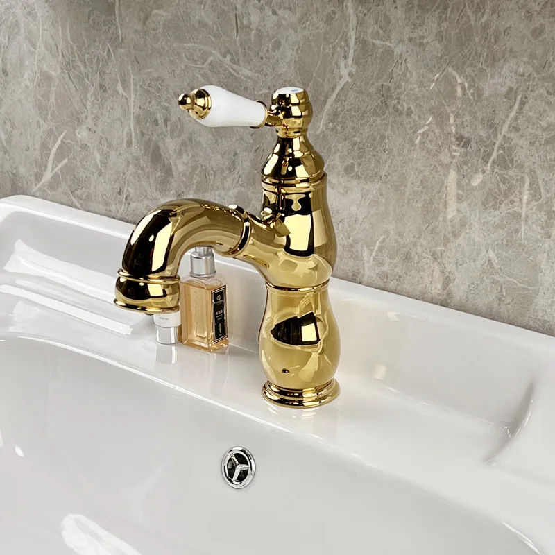 

French retro pull-out faucet, all copper basin, wash basin, hotel bathroom cabinet, ceramic handle, cold and hot faucet