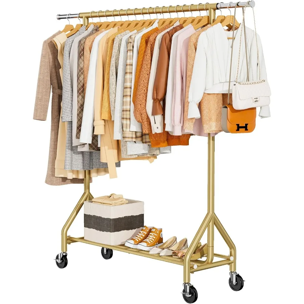 

Heavy Duty Clothes Rack Load 450 LBS, Metal Garment Rack, Standing Rolling Clothing Rack for Hanging Clothes with Sturdy Wheels