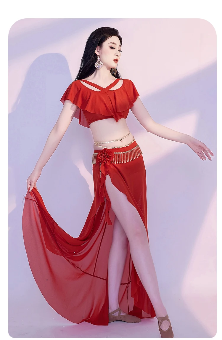 Neues Bauchtanz-Performance-Kostüm für Damen, bequemes und atmungsaktives Mesh-Set für Mädchen, orientalische Tanz-Übungskleidung