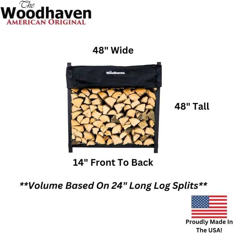 Woodhaven Black 4 Foot - Heavy Duty Made In USA - Indoor Outdoor - 1/4 Cord Firewood Storage Log Rack With Seasoning