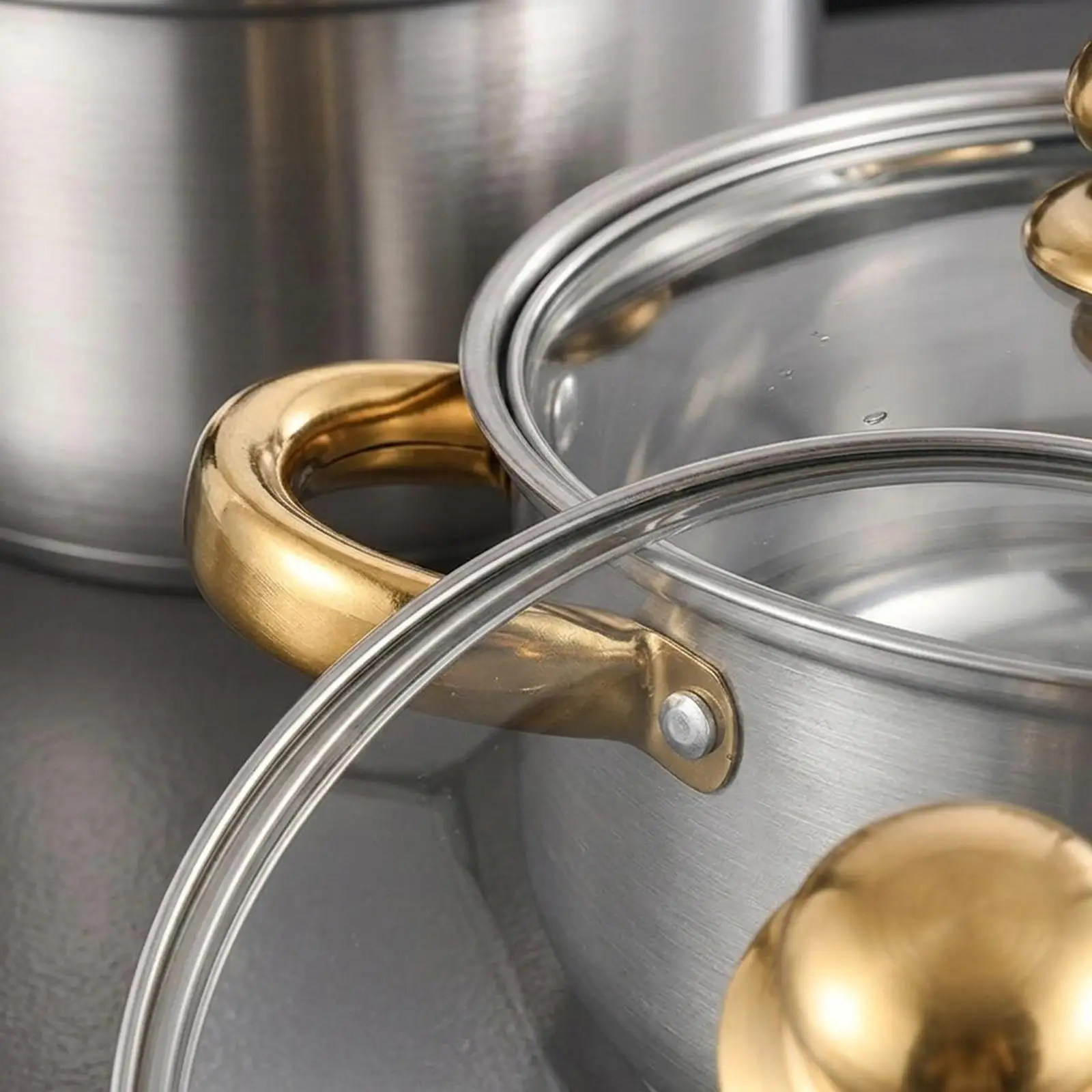6-Piece Cookware Set, Pots And Pans, Non-Stick Stainless Steel with Glass Lids, Easy to Clean