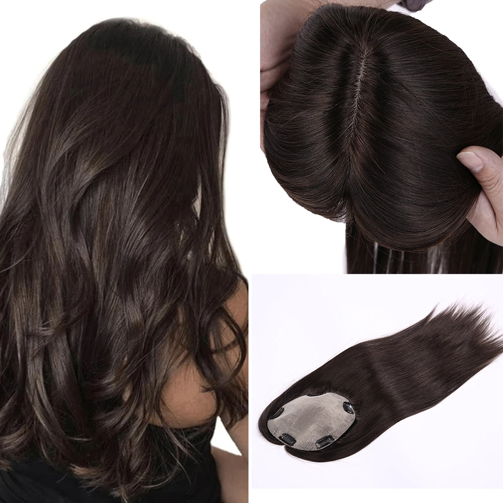 

Best Quality Hair Toppers for Women with Thinning hair 100% Real Russian Human Hair Toppers Clip In Hair Topper PU Silk Base