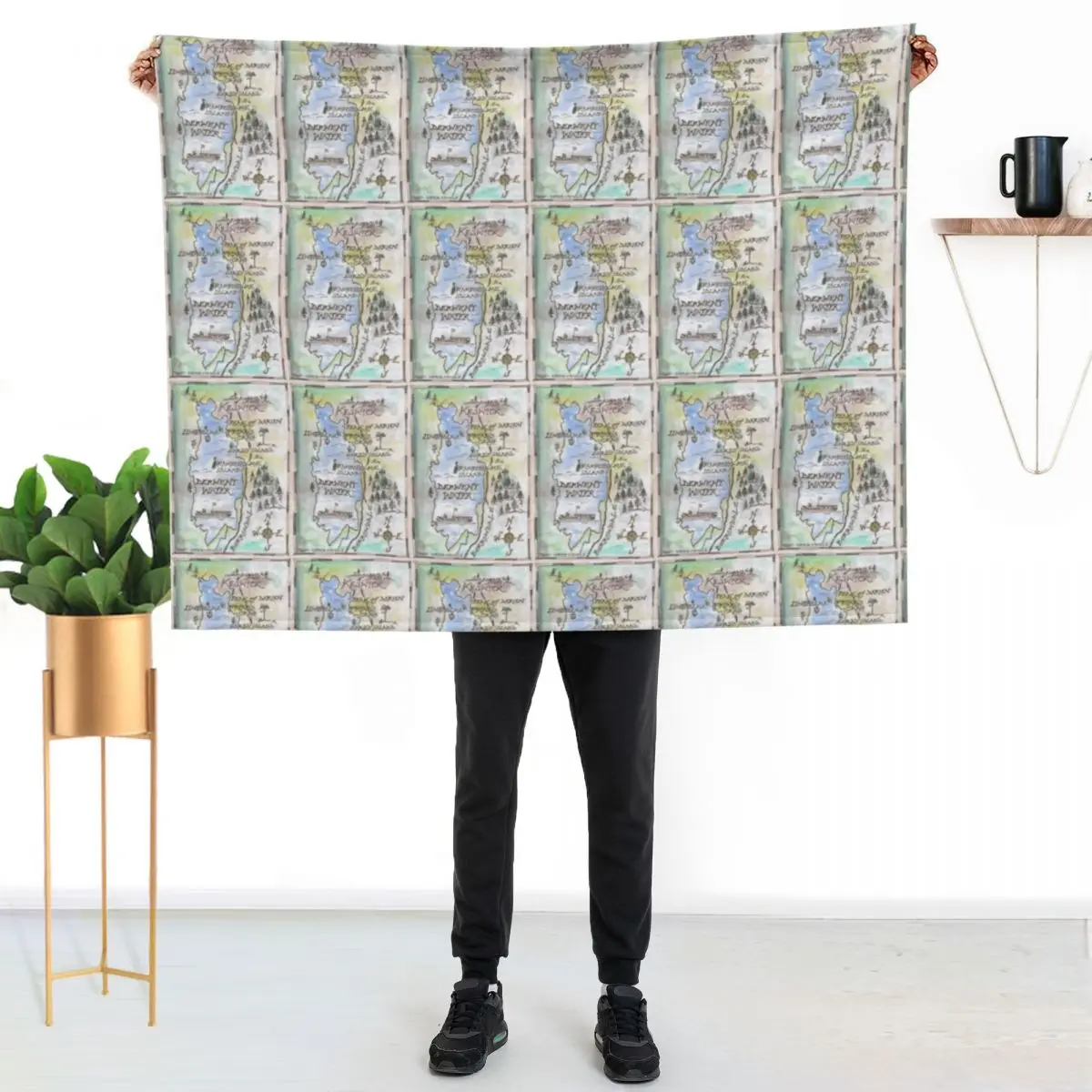 Swallows and Amazons map of Derwentwater by Sophie Neville - Throw Blanket Furrys Polar christmas gifts Blankets