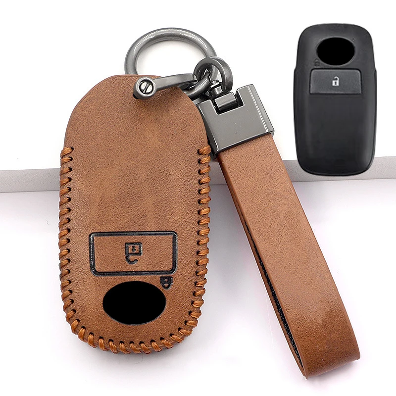 Leather for Toyota Yaris Ativ Raize Veloz Avanza Rush Perodua Daihatsu Malaysia 2 3 4 Button Car Key Case Cover Fob Bag Keychain