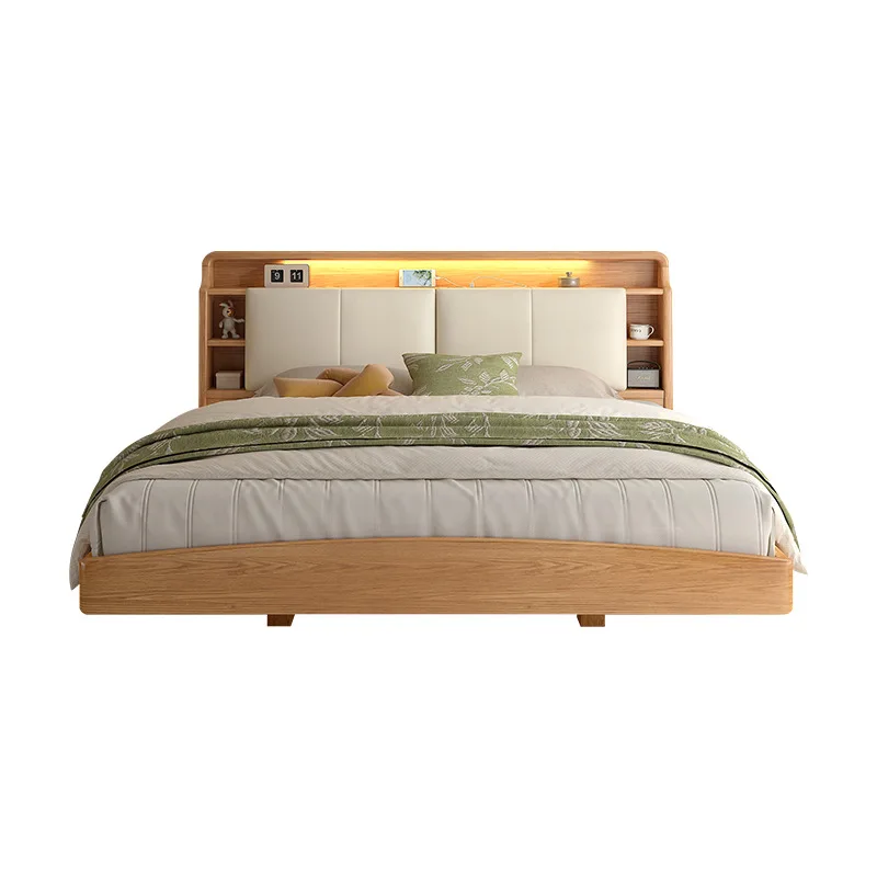 

Nordic all solid wood double suspension bed, soft rest with sensor light, master bedroom log bed