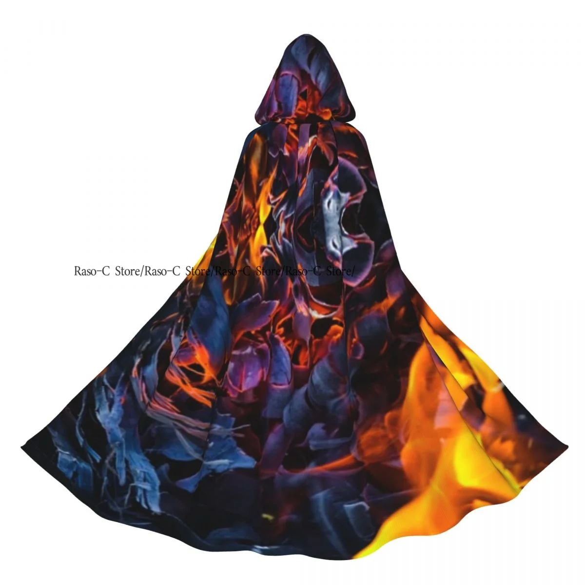 

Adult Cloak Cape Hooded Abstract Fire Coals Flames Medieval Costume Witch Wicca Vampire Elf Purim Carnival Party