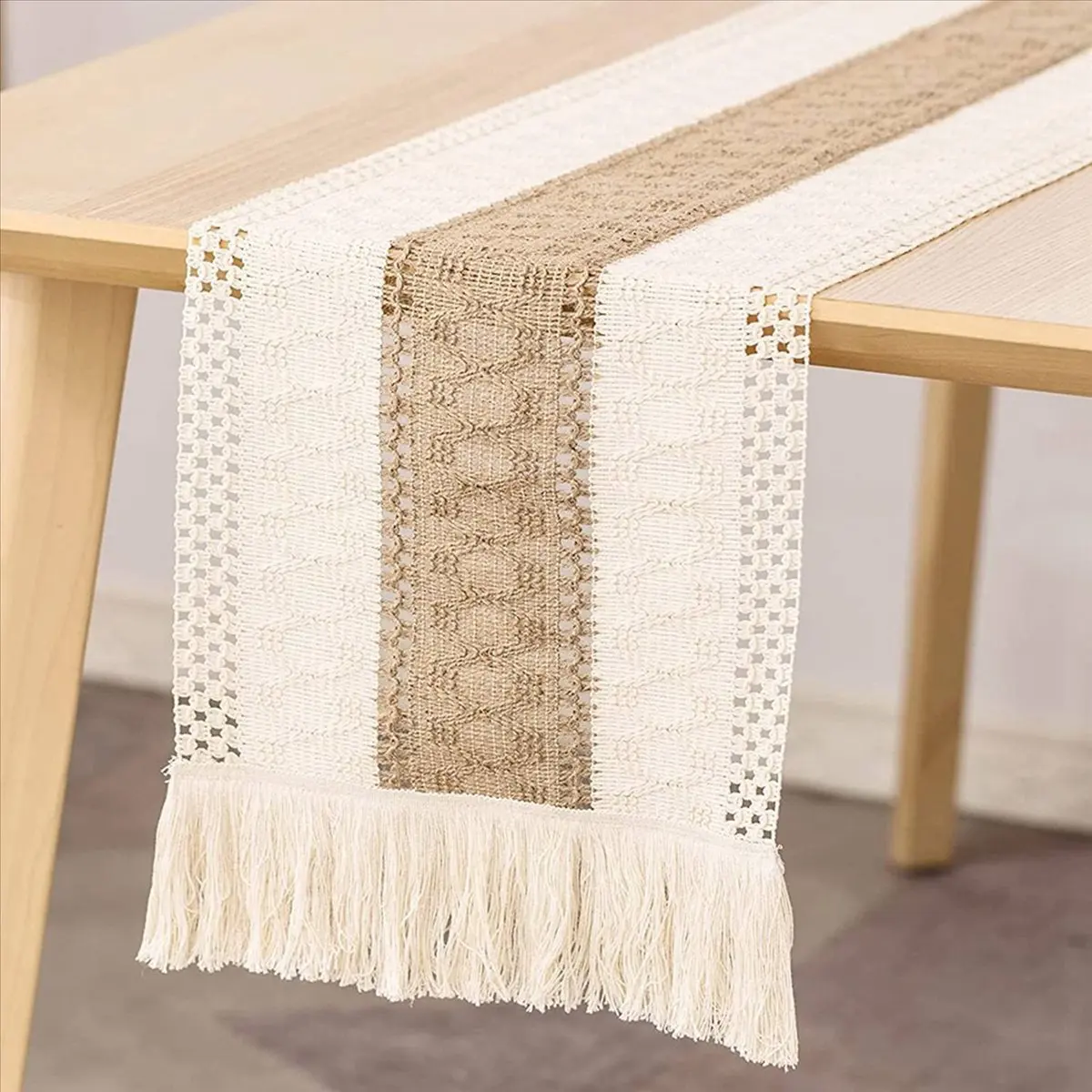 Stable- 2X Farmhouse Boho Table Runner,Stitching Edge Handmade Crochet Bohemian Style,Suitable for Dining Table Decoration 180cm