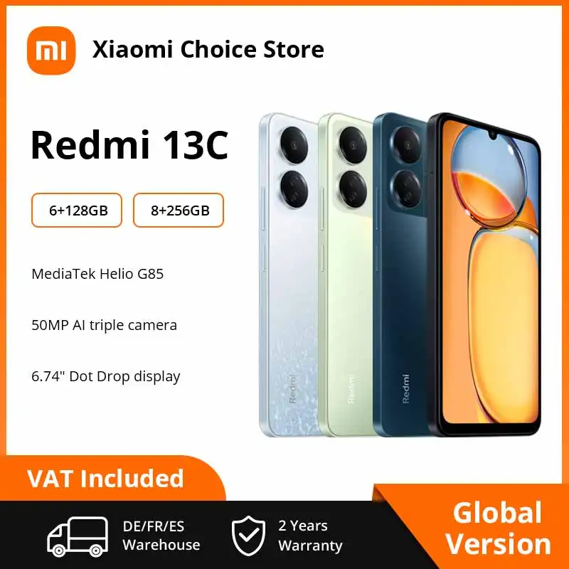 

Global Version Xiaomi Redmi 13C MediaTek Helio G85 Octa Core 6.74" 90Hz Dot Drop display 50MP Camera 5000mAh Battery