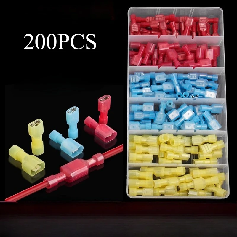 

Набор из 200 нейлоновых быстроразъемных соединителей-лопаток, электроизолированные клеммы, штекеры и гнезда для проводов 22-18AWG