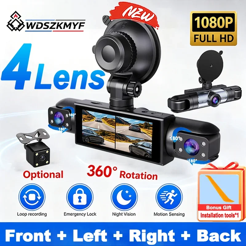 New HD 1080P 3/4 Channel Dash Cam Car Black Box Driving Recorder Super Night Vision Loop Recording G-Sensor 24H Parking Monitor