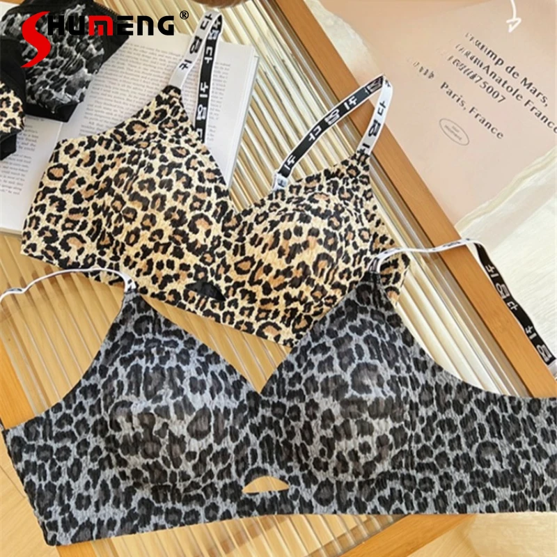 

Leopard Print Bra Set for Women Japanese Style Sweet Wireless Seamless Intimates Suits Female High Street Sexy Brief Sets