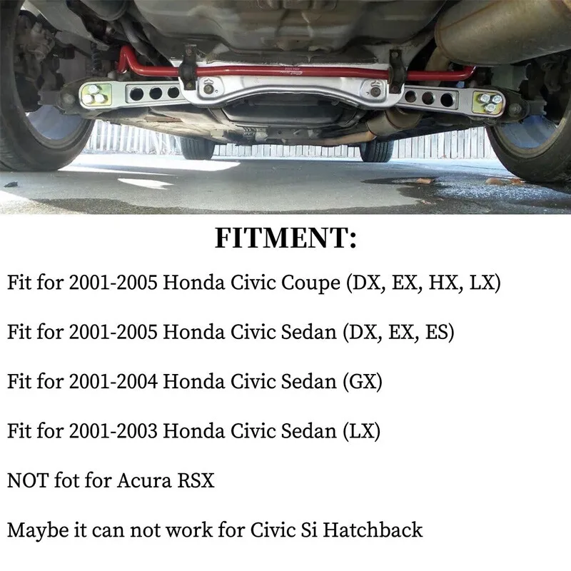 أذرع التحكم السفلي الخلفي من الألومنيوم + دعامة الإطار الفرعي لـ 2001-2005 Honda Civic DX ES LX EX SI EM EP3 فضي #6