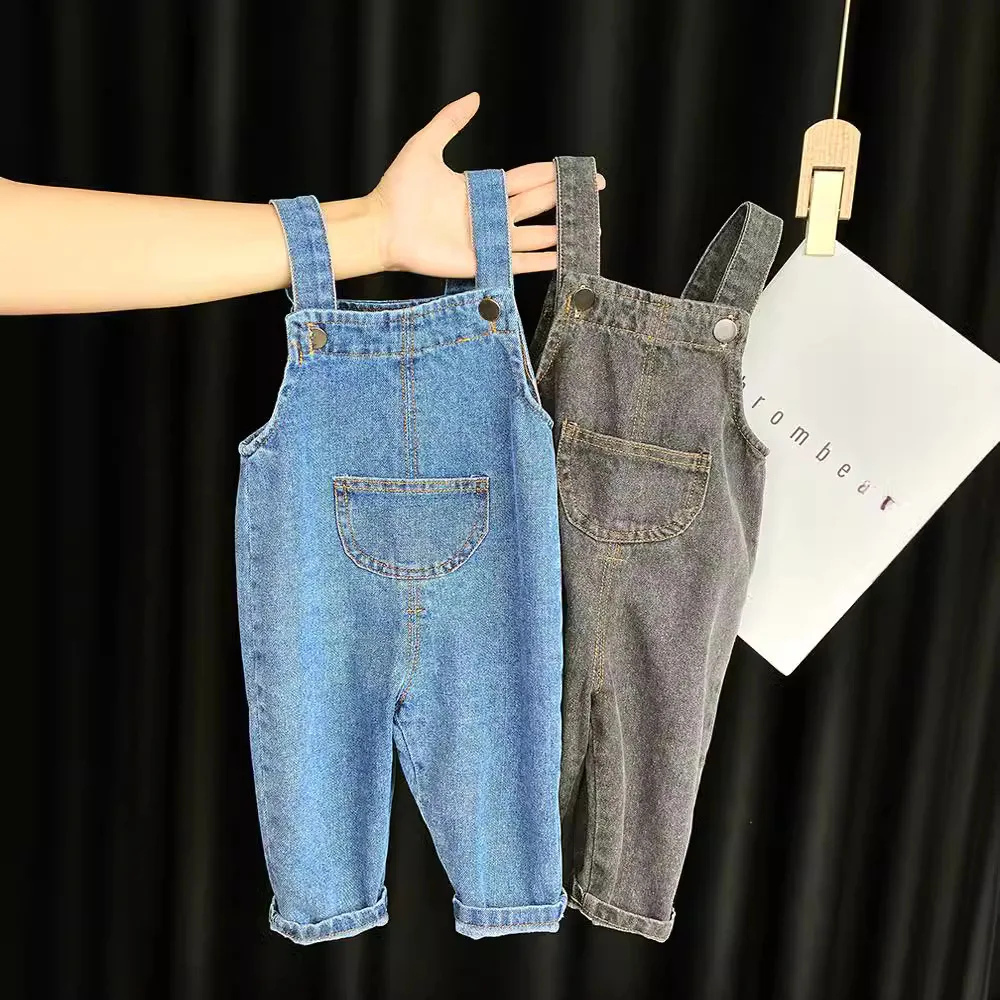 Baby Girls Overalls Spring Autumn New Solid Pocket Exterior Children Girls Suspender Pants Casual Cotton Kid Girls Strappy Pants