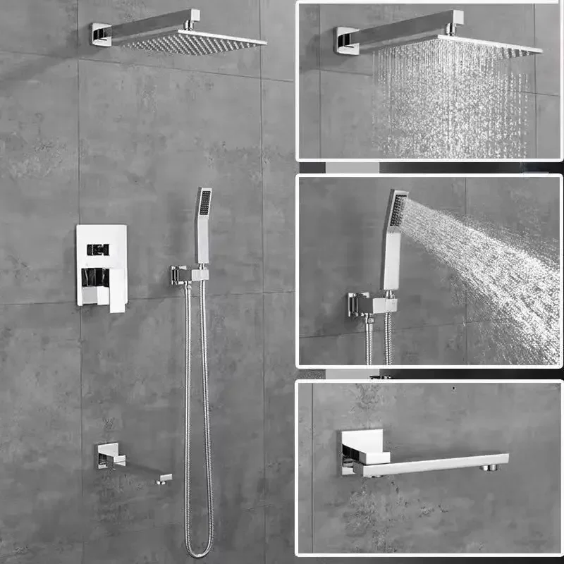 

Concealed Multifunction Water Outlet Rainfall Pressurized Shower System for Bathroom All Brass Hot Cold Water Shower Faucet Set