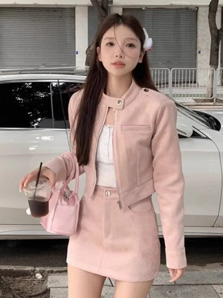 TRAF Two-piece Dress Set Women Outwear Long Sleeve Crop Jackets Slim French Mini Skirt Sweet Korean Elegant Female Clothing