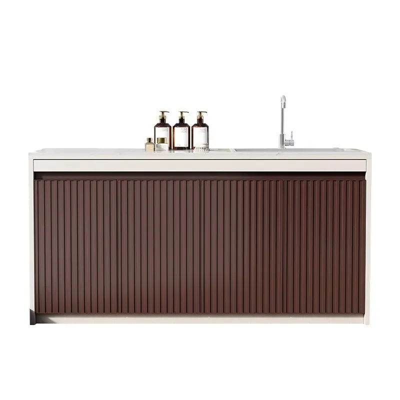 Outdoor Aluminum‑Alloy Integrated Sink‑Basin Cabinet Accent, Sun‑Protected Weather‑Resistant Storage Console for Villa Garden