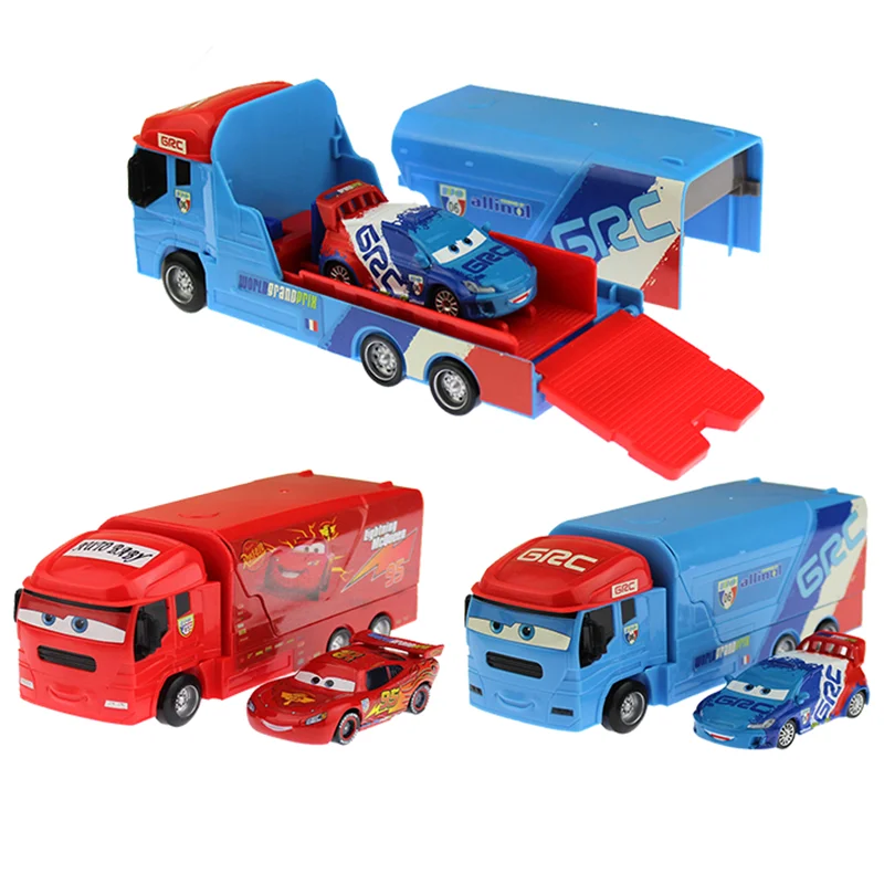 Disney Pixar Cars Truck With Car Lightning McQueen Alloy Metal Model The king Chick Hicks Diecast Metal Racing Kids Xmas Gift