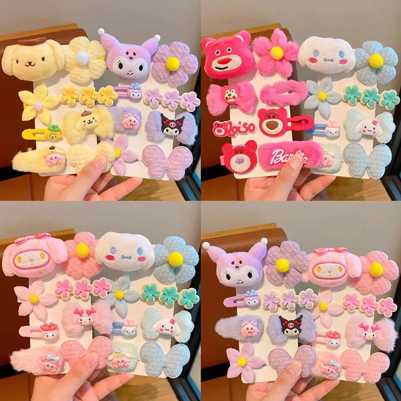 Sanrio Kuromi Plush Hairpin Cute Cartoon My Melody Cinnamoroll  Pom Pom Purin Young Girl Hair Accessories Holiday gifts