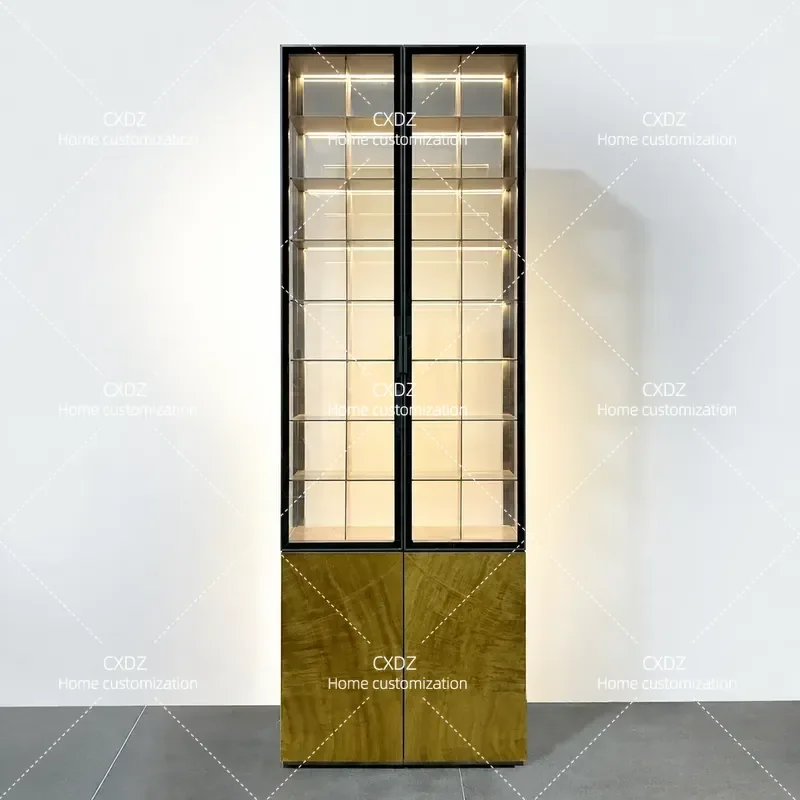 Modern Minimalist Display Cabinet Glass Door Shelf for Tea Set Teapot Wine Bottle Storage Simple Living Room Decor Furniture
