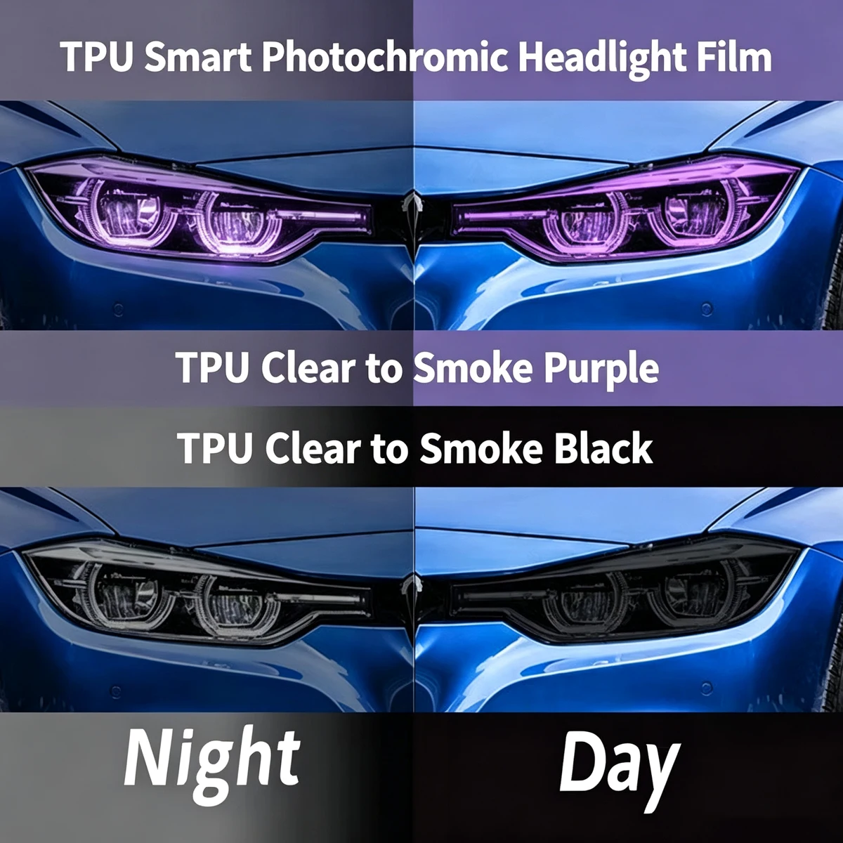 Intelligent UV Color Black Change TPU PPF Photochromic Headlight Film For Any Car Lamp Decor, Anti-scratch,Protectiver Stickers