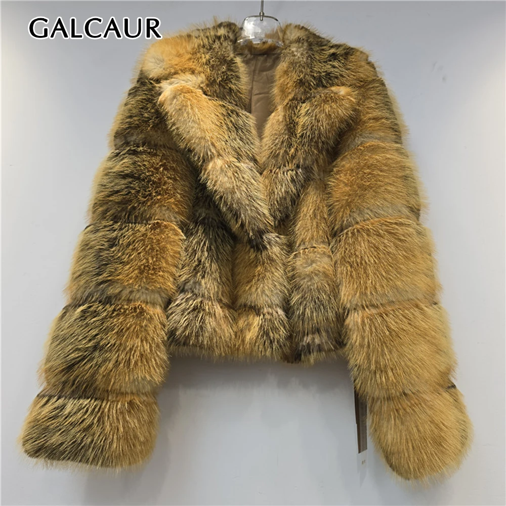 GALCAUR Colorblock Loose Temperament Jacket for Women Lapel Collar Long Sleeve Patchwork Artificial Fur Casual Jackets Female