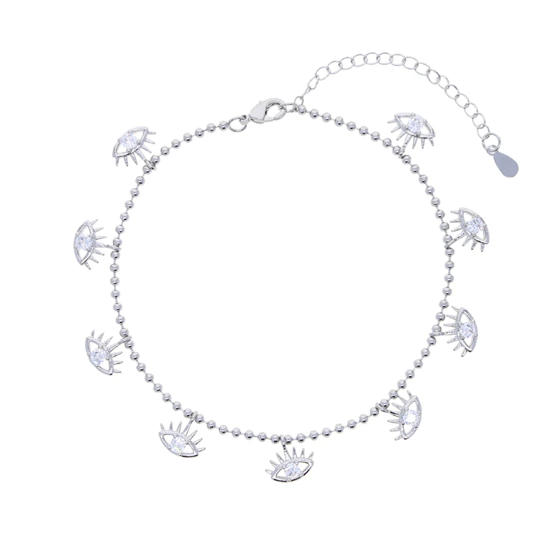 New Hand Of the Angel Fatima Charm Anklat Iced Out Cubic Zirconia CZ Stone Lucky Eye Bead Chain For Women Fashion Summer Jewelry