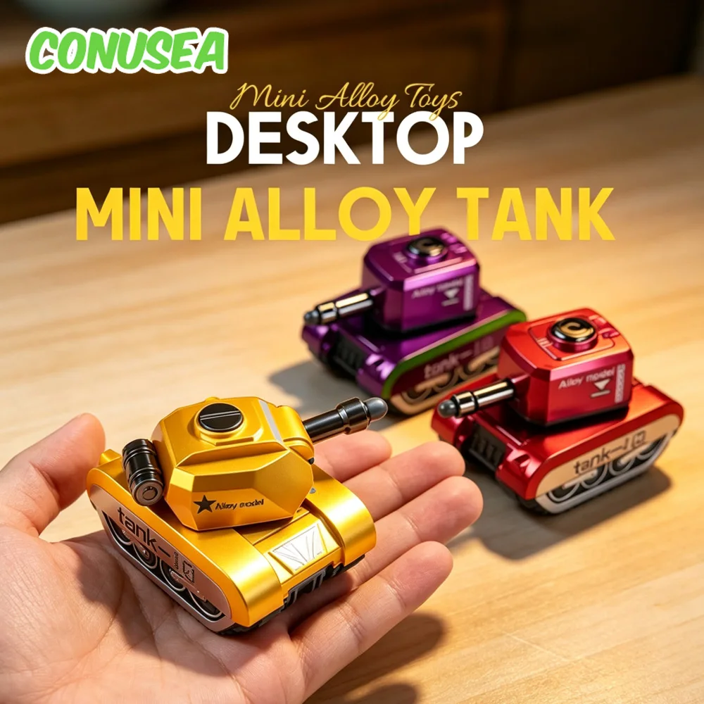 Mini Alloy Tank Model Toy Desktop Diecast Miniature Cars Mini Vehicle with Rotating Turret for Kids Boys Children Birhtday Gifts