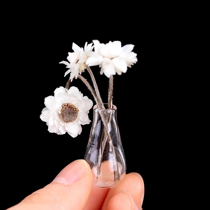 2Pcs 1:12 Dollhouse Miniatures Glass Vase Model Doll House Accessories Decor Toy