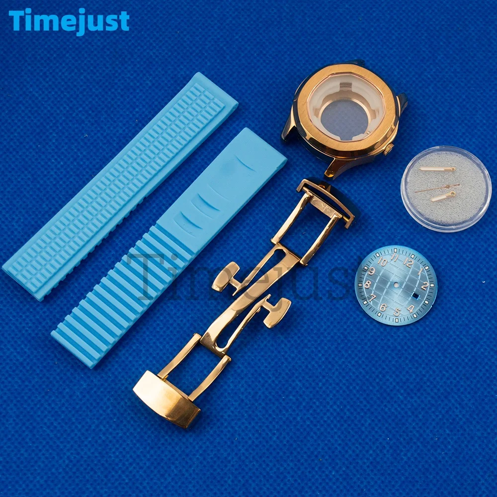 Stainless Steel Case Ladies‘s Rose Watch Case Bracelet Rubber Strap for AQUANAUT Nautilus Case NH05 Dial Hands for NH05 Movement