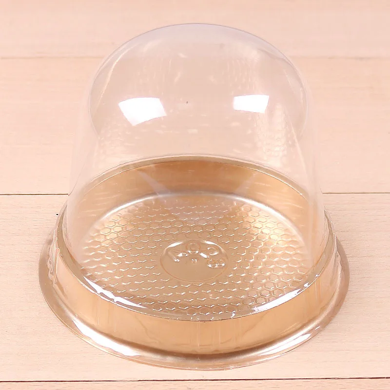 300 pcs Clear Golden Cake Box Transparent Round Mousse Plastic Cake Boxes With Lid Wedding Party Supplies 300sets