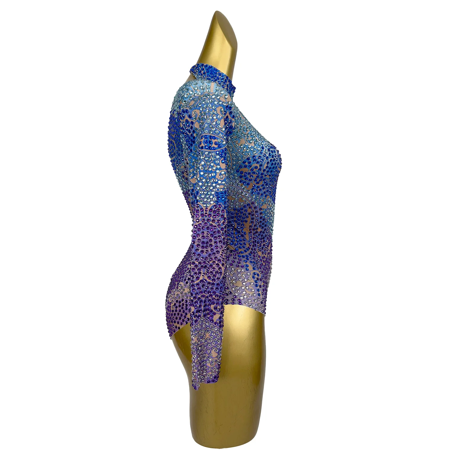 Women Exquisite Rhinestone Shine Bodysuit Long Sleeved Skinny Dance Leotard Club PartyCarnival Stage Performance Wear Bumengwang