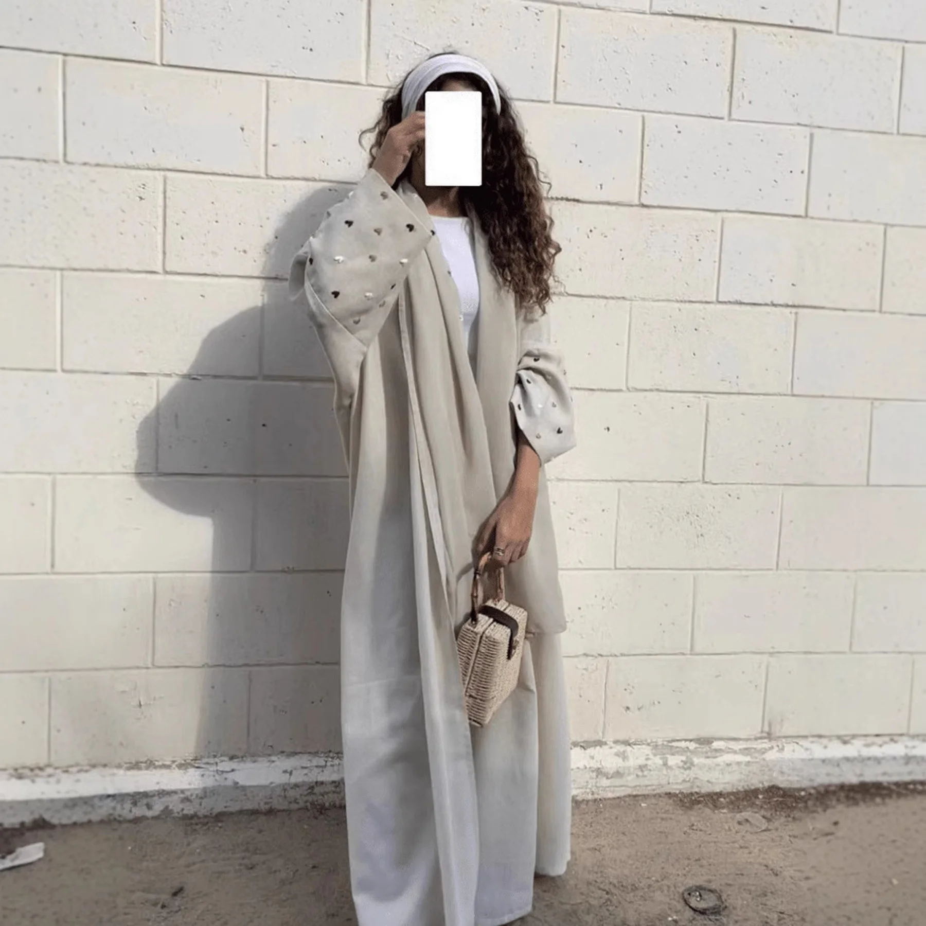 Women's Love Heart Embroidery Muslim Abaya Elegant Loose Ramadan Eid Dubai Arab Long Robe Islam Fashion Abayas For Femme Musulma