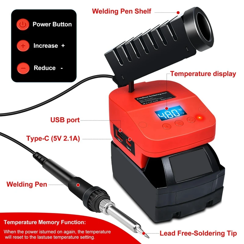 Stacja lutownicza do akumulatora Milwaukee M18 18 V lutownica bezprzewodowa z cyfrowym wyświetlaczem LCD, portem USB i typu C