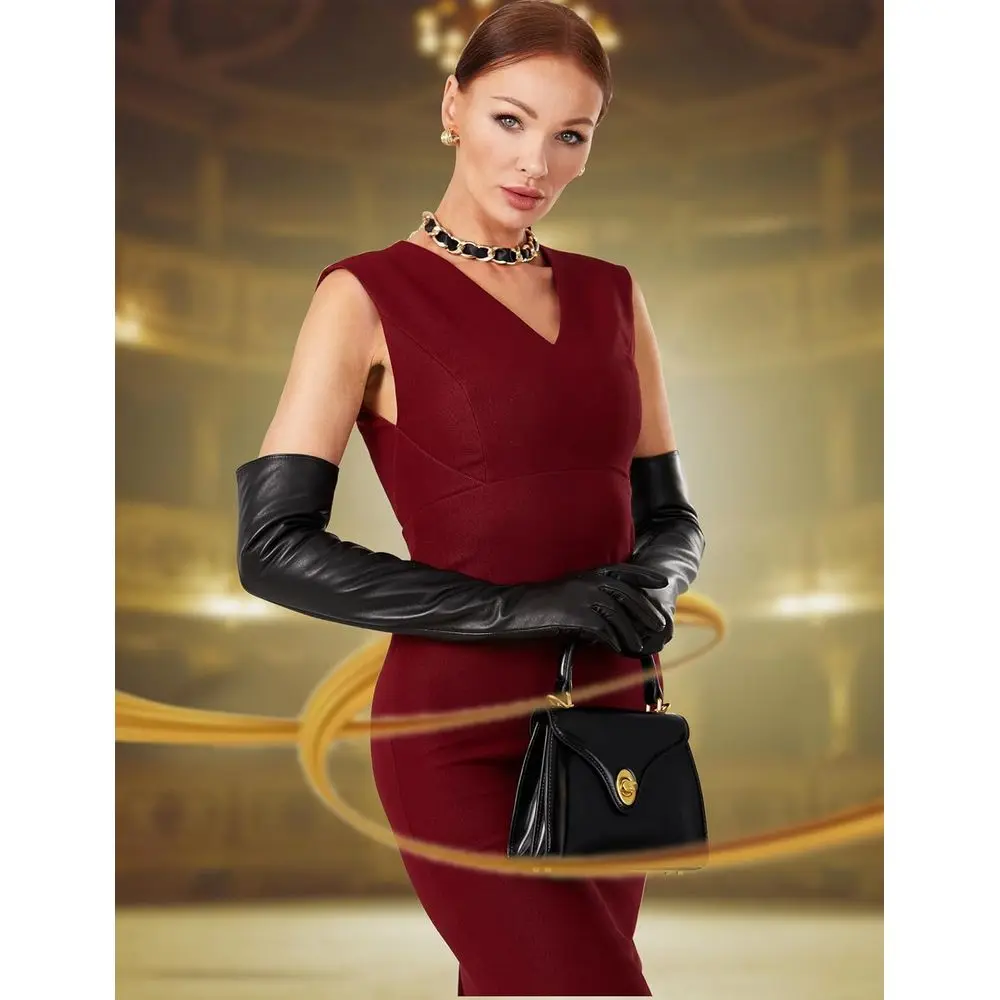 قفازات جلدية فاخرة مبطنة بالقطيفة مع شاشة لمس كاملة لملابس السهرة النسائية والمناسبات الفنية، 23.6 #2