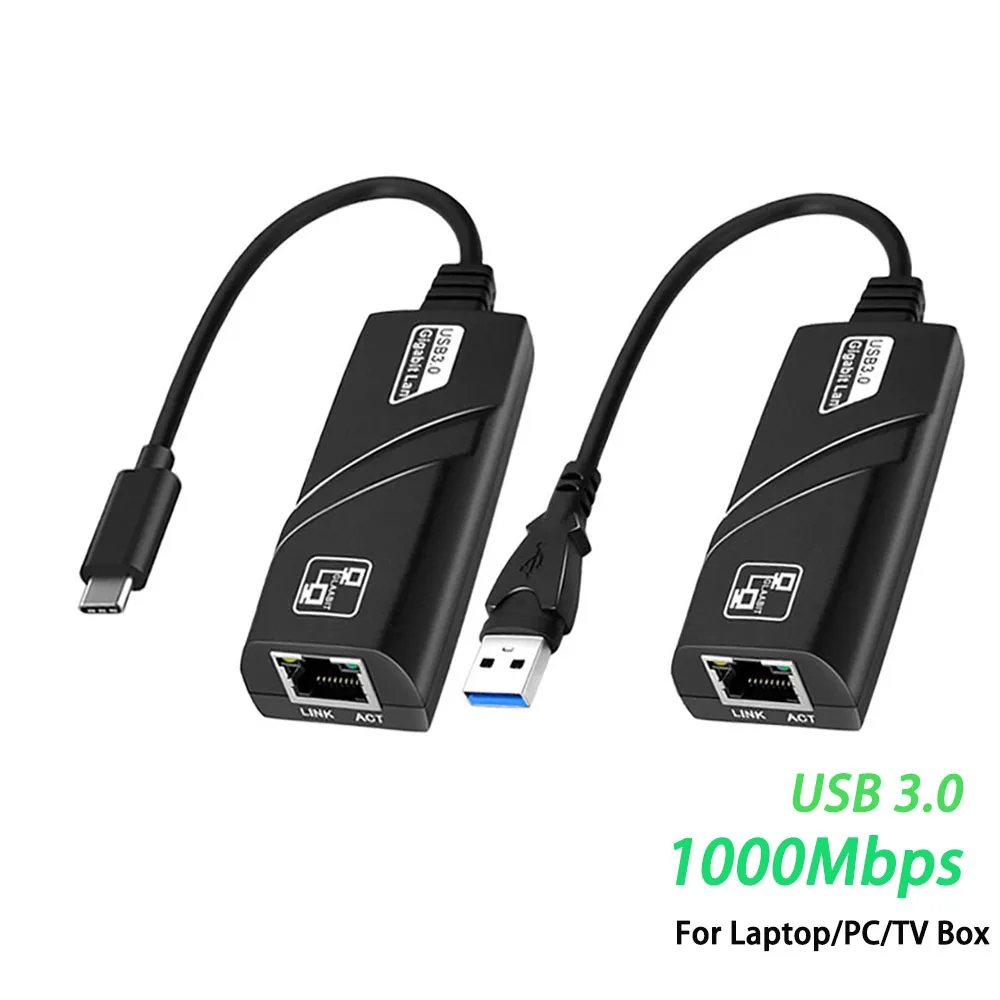 10/100/1000Mbps USB 3.0 Wired USB TypeC To Rj45 Lan Ethernet Adapter RTL8153 Network Card for PC Macbook Windows Laptop