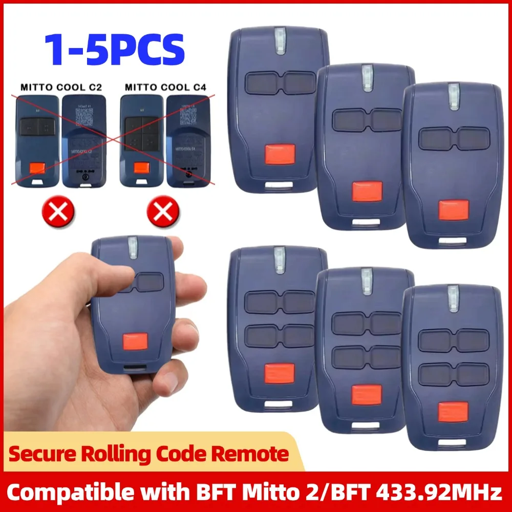 

1-5PCS Secure Rolling Code Remote Control for BFT MITTO 2/Clonix/U-Link/433.92MHz Gate Remote Control Gate Garage Door Opener